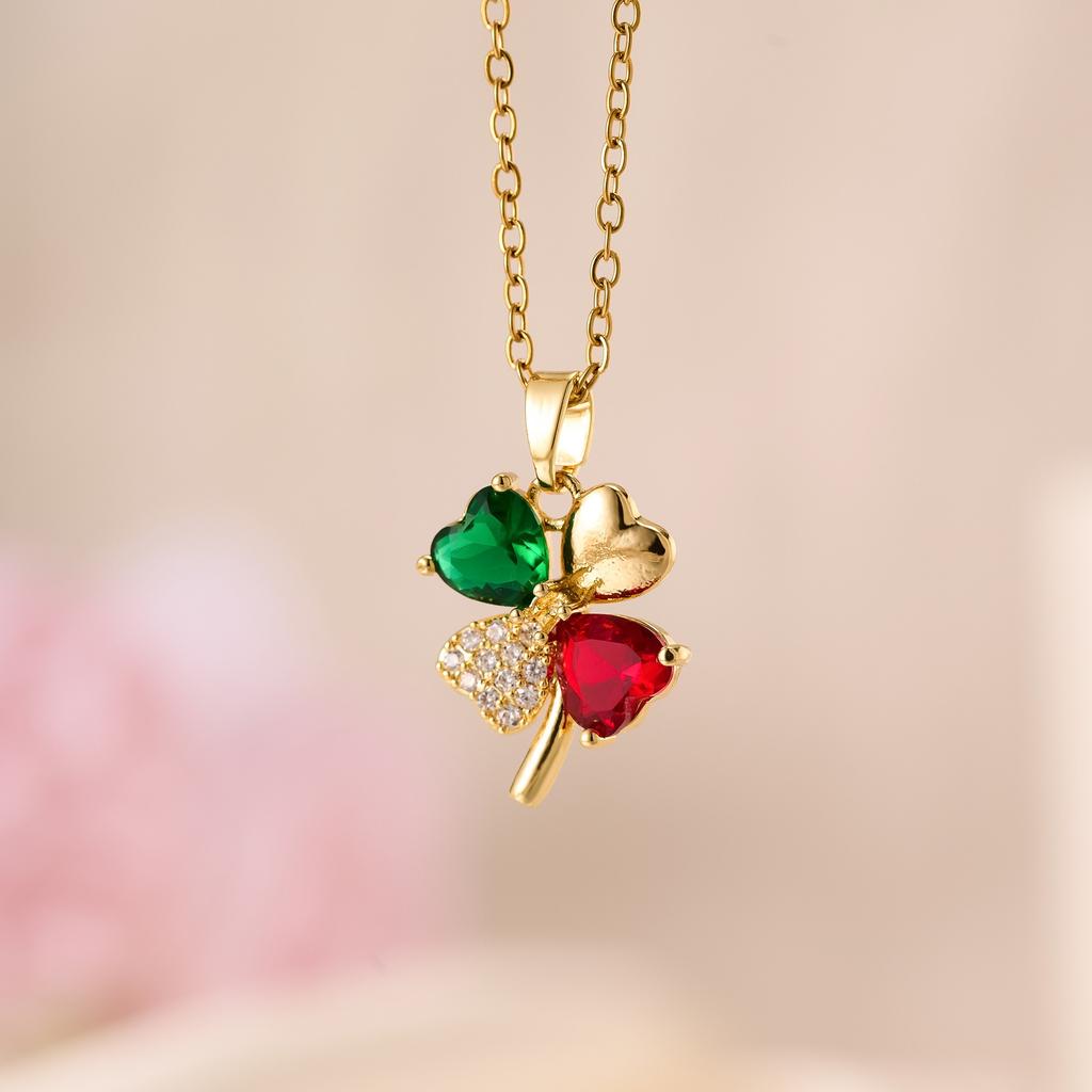 316L Stainless Steel Chain Zircon Clover Pendant Necklace for Women Luxury Colored Crystal Neck Female Wedding Jewelry Gift