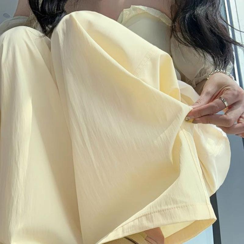 Ice Silk Summer Thin Cool Wide-Leg Pants for Women - Loose Casual Straight-Leg High-Waisted Slimming Sun Protection Trousers