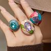 Chic Enamel Glaze Stone Ring: Stylish Handcrafted European-American Stainless Steel Jewelry.