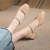 Baotou Single Shoes Pearl Chain Year Spring and Summer Air Rear High Heel Sandals Pure Thick Heel Square Head