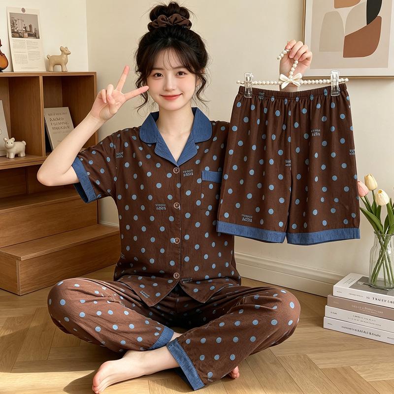 Leopard Print Love Heart Short Sleeve Pajama Set: Women's Summer Cloud Cotton Three-Piece Loungewear