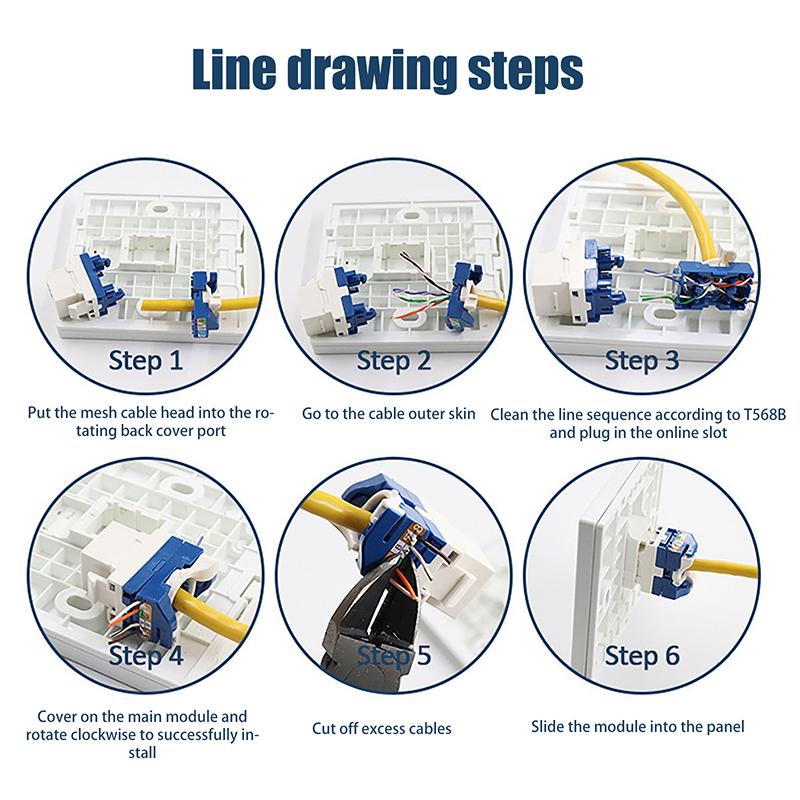 Whirling Wire Cat6 Rj45 Toolless Lan Insert Keystone Ethernet Module Jack Gigabit Utp Tool-Free Ineternet Socket