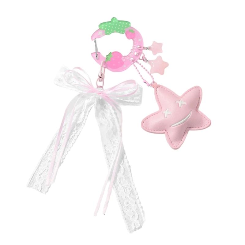 Stylish Acrylic Keychain Strawberry Star Charm Hollow Craftsmanship Practical Rope For Purse Backpack Decoration