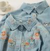 Women's Retro Cartoon Embroidered Cotton Denim Shirt - Long Sleeve, Casual Top for Spring/Autumn 2025