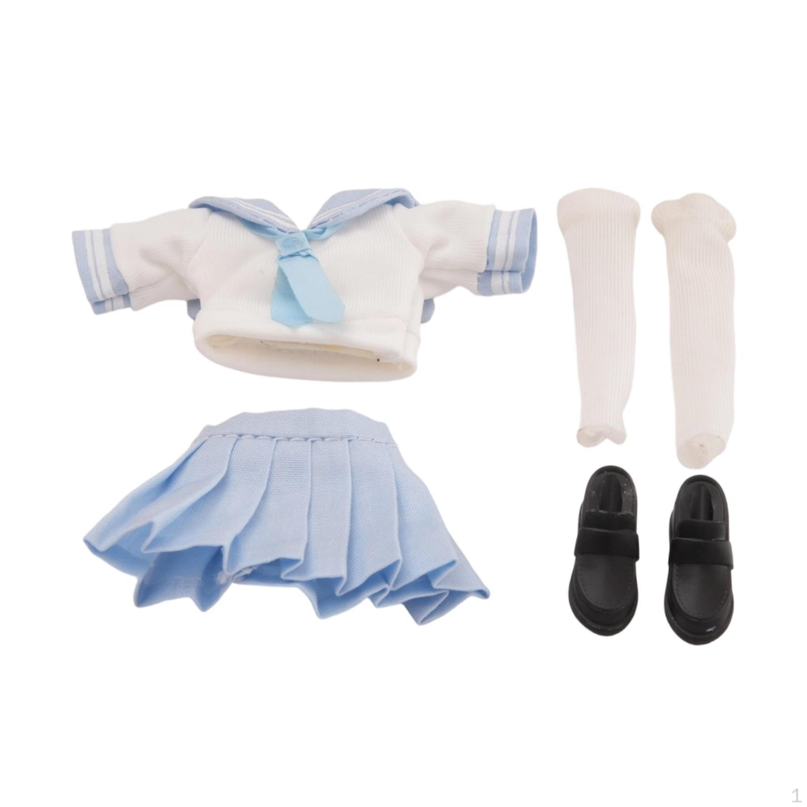 

1/12 Female Action Figure Clothes Miniature Skirt Shirt Pleated Shoes Outfit Easy to синий
