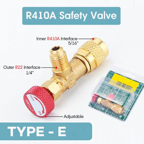 R410/R22 Safety Valve Sealed Brass 1/4 5/16 Inch Air Conditioning Charging Hose Valve Adapter Refrigeration Tool Air Conditioner