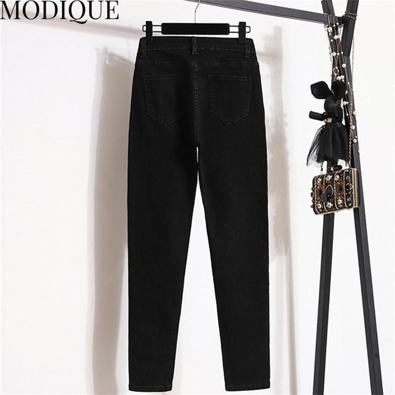 MODIQUE Spring Plus Size New Women Versatile Vintage High Waisted Slimmer Elastic Long Jeans Lady Casual Pencil Pants   Trousers