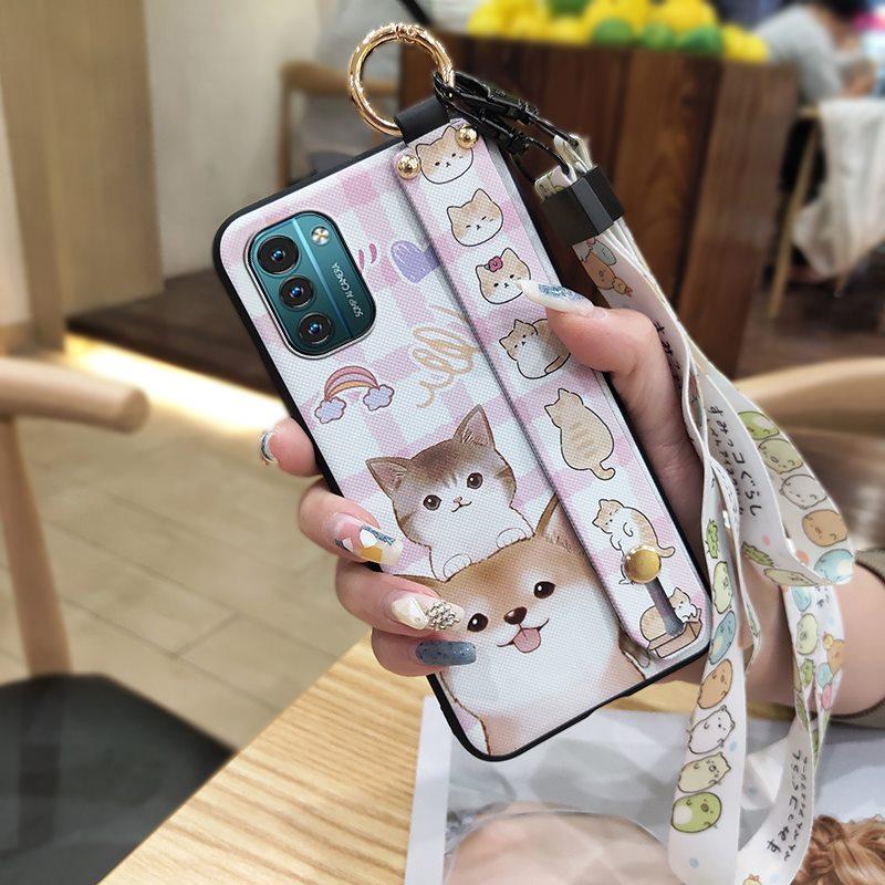 Lanyard Cute Phone Case For Nokia G11/G21 Cartoon Wrist Strap Shockproof Silicone Protective Kickstand Dirt-resistant