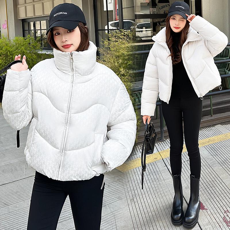 Women’s Short Stand Collar Houndstooth Windproof Thicken Warm Winter Jacket