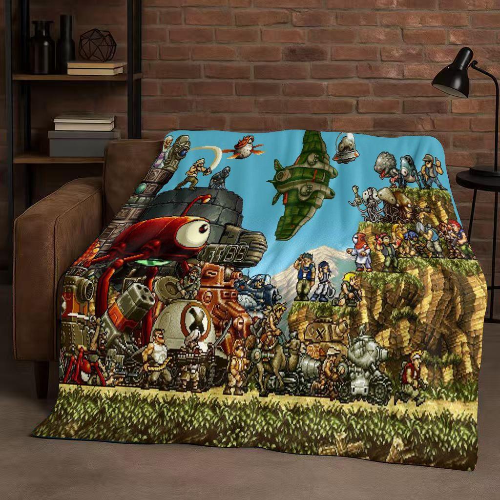Classic Game Metal Slug Pixel Style Flannel Blanket,Ultra Soft Warm Plush Throw for Home Bedroom Bed Sofa Cover Office Travel