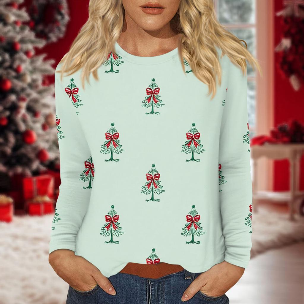 Dame Hverdagslig Langermet Trykket O-hals Topp