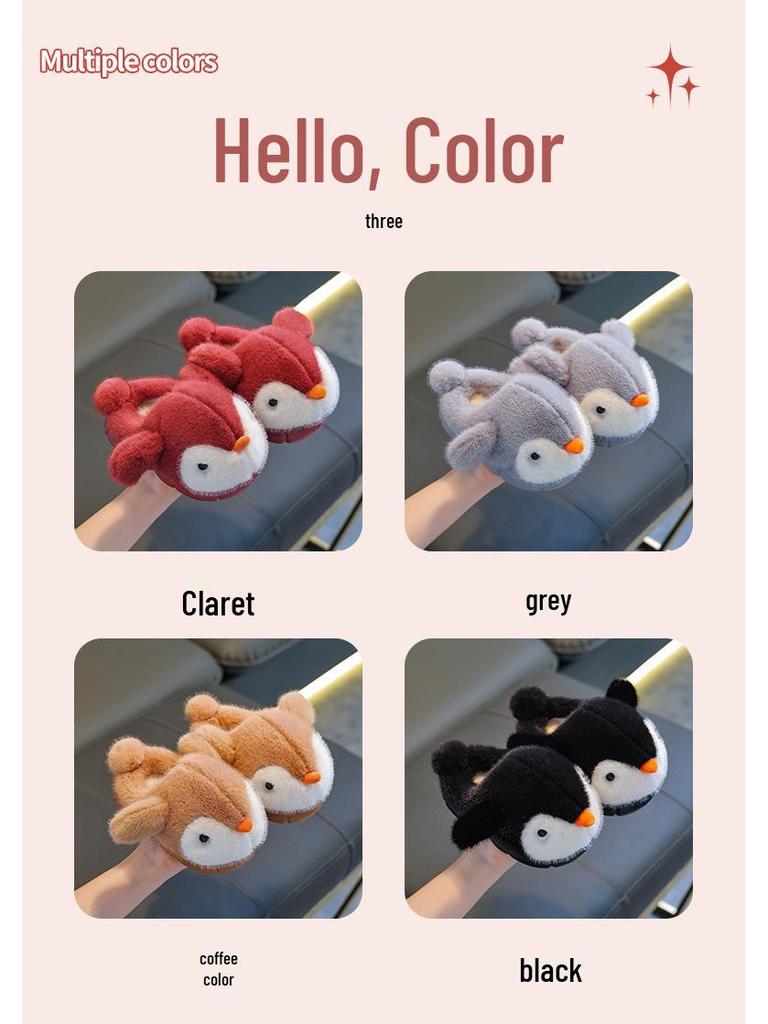 Pinguïn Pluche Furry Pantoffels voor Kinderen - Warme, Zachte, Gesloten Hiel Katoenen Schoenen voor Jongens en Meisjes