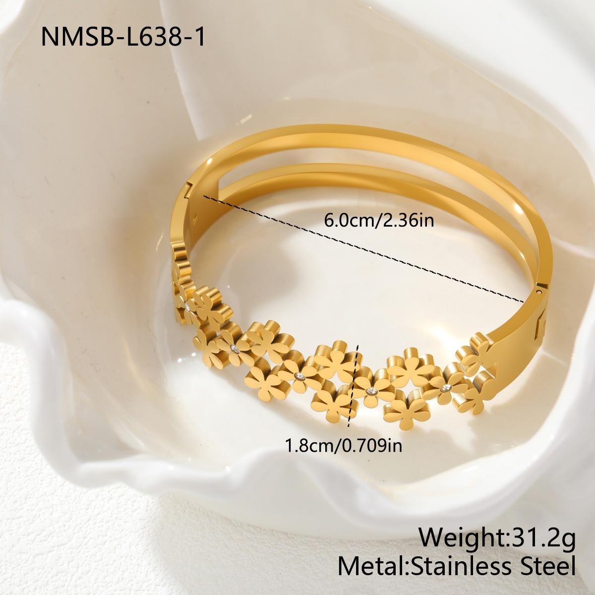 GEMCHIC Women s French Style Gold Flower Zircon Open Cuff Bracelet Stainless Steel Fashion Luxury Wrist Jewelry
