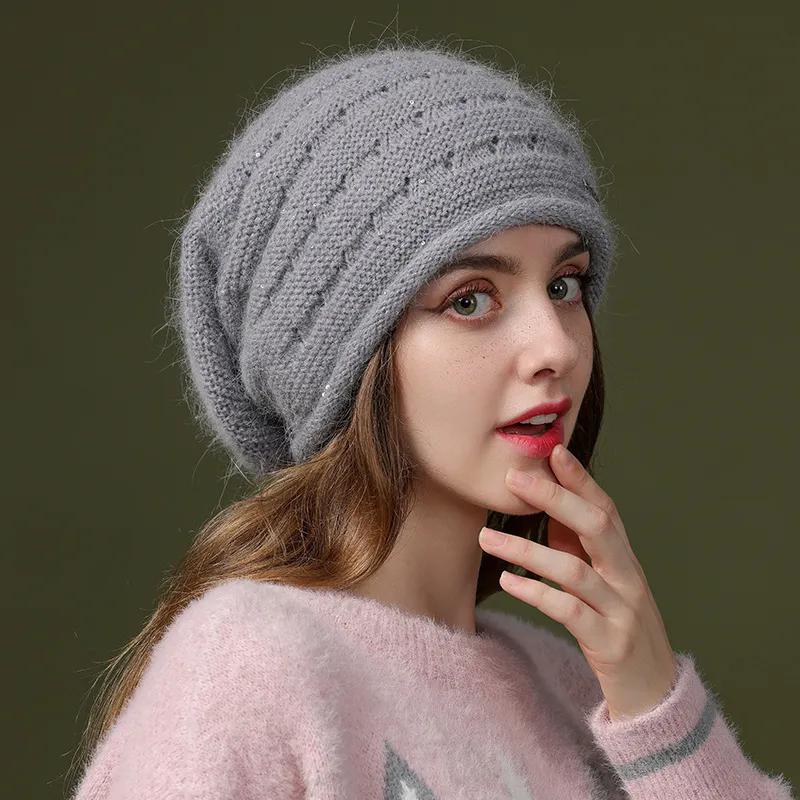 WTEMPO Autumn Winter Woolen Warm Beanie Hats Women's Elegant Large Size Versatile Knitted Hats Warm Beret Mother Hats