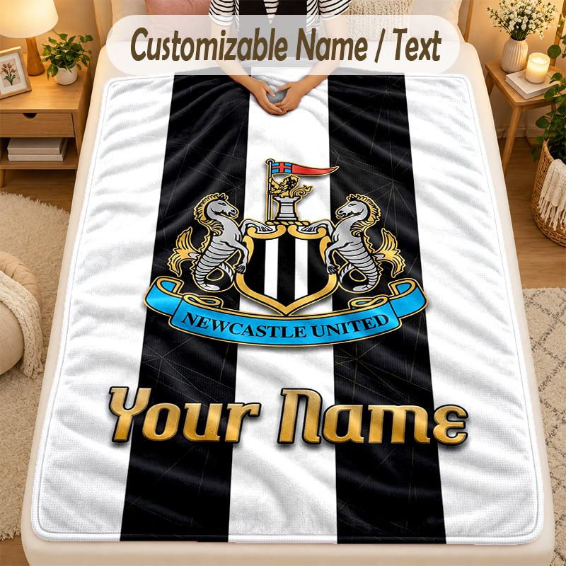 Flannel BlanketNewcastle United FC Custom Name Text Personalized Soft Warm Throw Blanket Home Decor Gift
