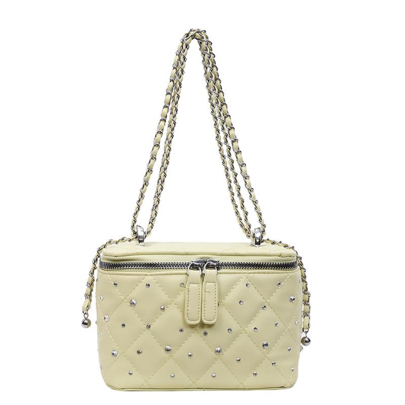 

Rhombus chain diamond-encrusted small square bag women s new trendy fashion handbag versatile shoulder messenger bag жовтий