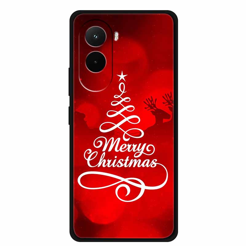 Christmas Phone Case For Poco M7 4G Case Christmas Tree Black Silicone Bumper For Xiaomi Poco M7 4G Cover PocoM7 Cartoon Coque