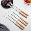 24TE 6Pcs Stainless Steel Fondue Forks Plastic Handle Wood Handle Heat Resistant Barbecue Cheese Fondue Forks for Chocolate