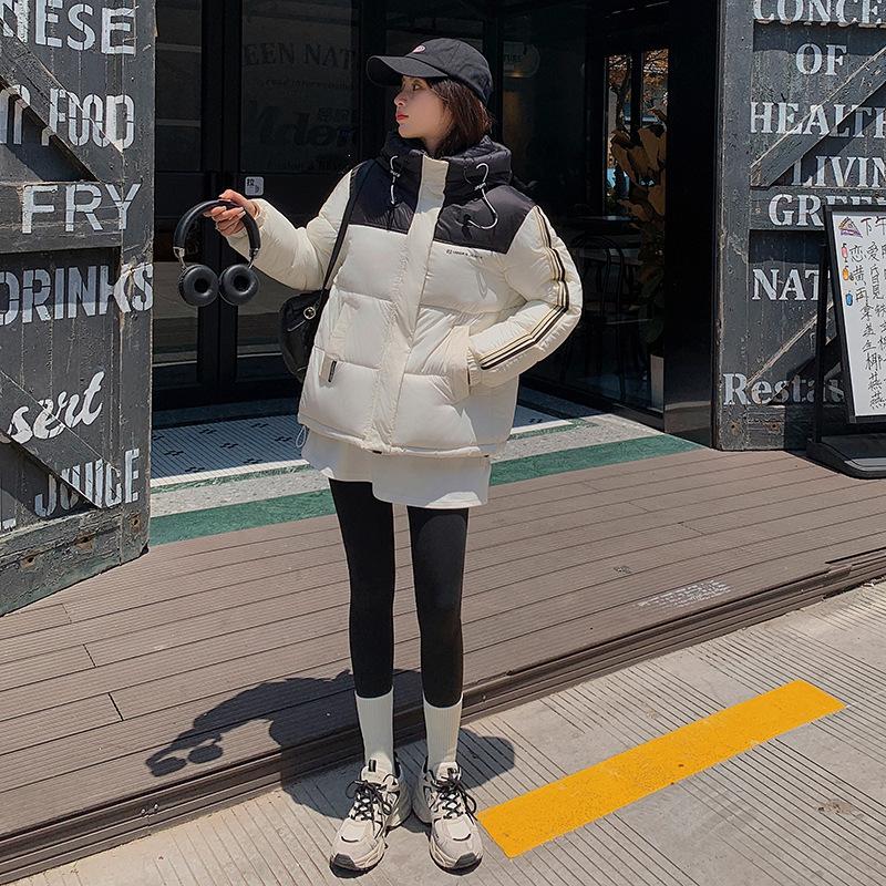 Spliced contrasting hooded cotton clothes for women in 2025 winter new loose thickened warm jacket bread jacket