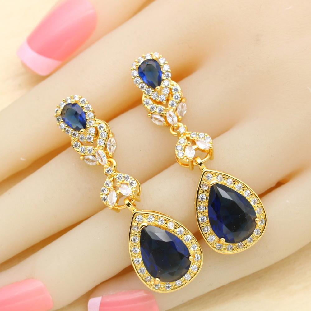 Grüner Kristall Wassertropfen Vergoldete Schmucksets für Damen Hochzeit Armband Ohrringe Halskette Anhänger Ring Party Geschenk