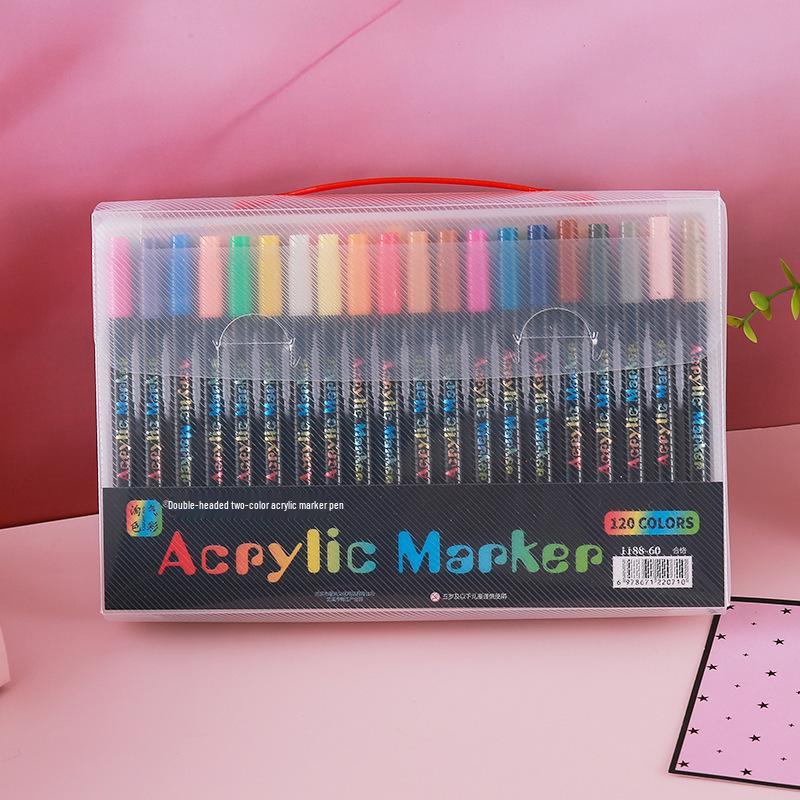 Dual-Color Acrylic Marker Pens - Soft-Tip Watercolor Brushes for Students - Ideal for Doodling, Drawing, and Smudge-Free Coloring.