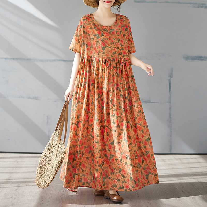 Sommer Kurzärmel Rundhals Böhmisch Langer Rock