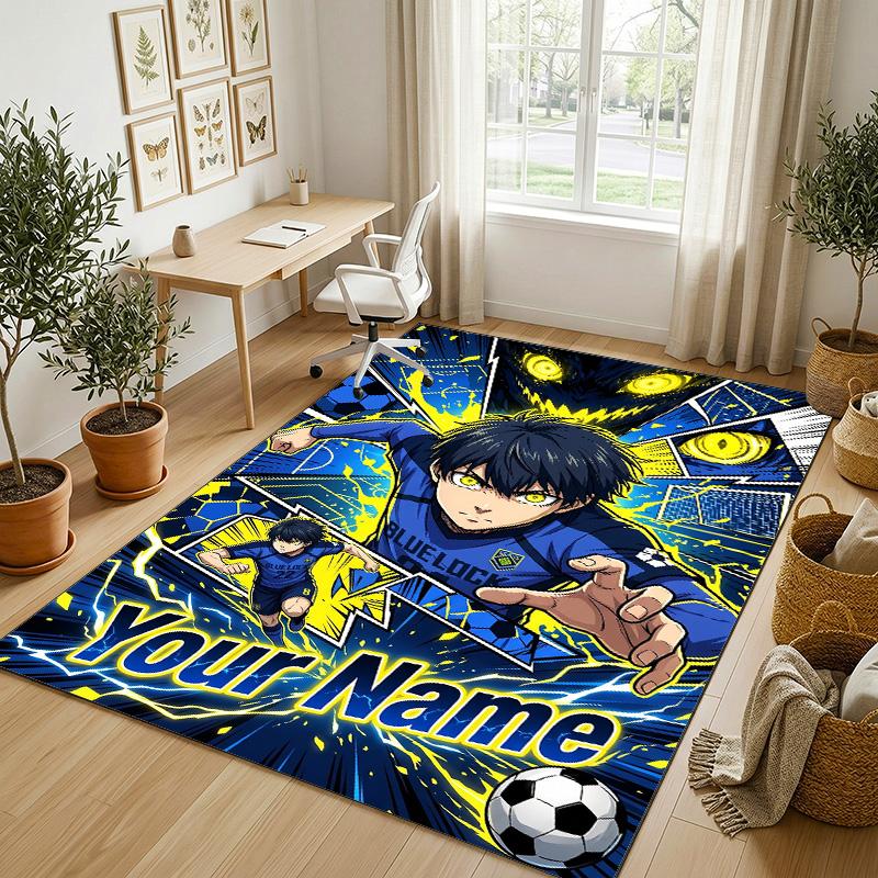 Personalized Crystal Velvet Carpet,Blue Lock Custom Printed Name, Plush Area Rug For Home Indoor Decor