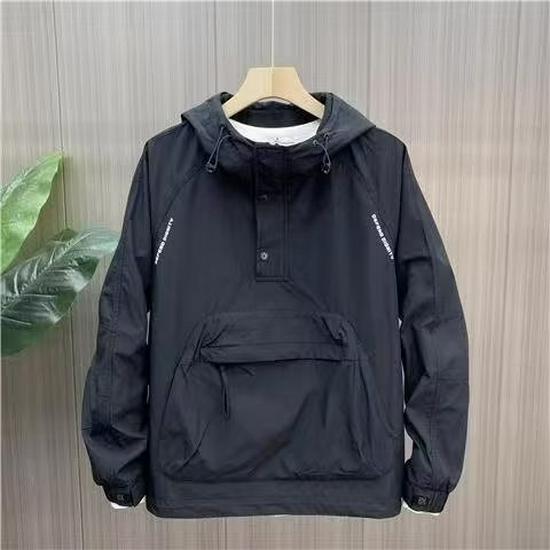 

Men s Trendy Fleece-Lined Hooded Windbreaker: Autumn/Winter Casual Loose-Fit Versatile Jacket L