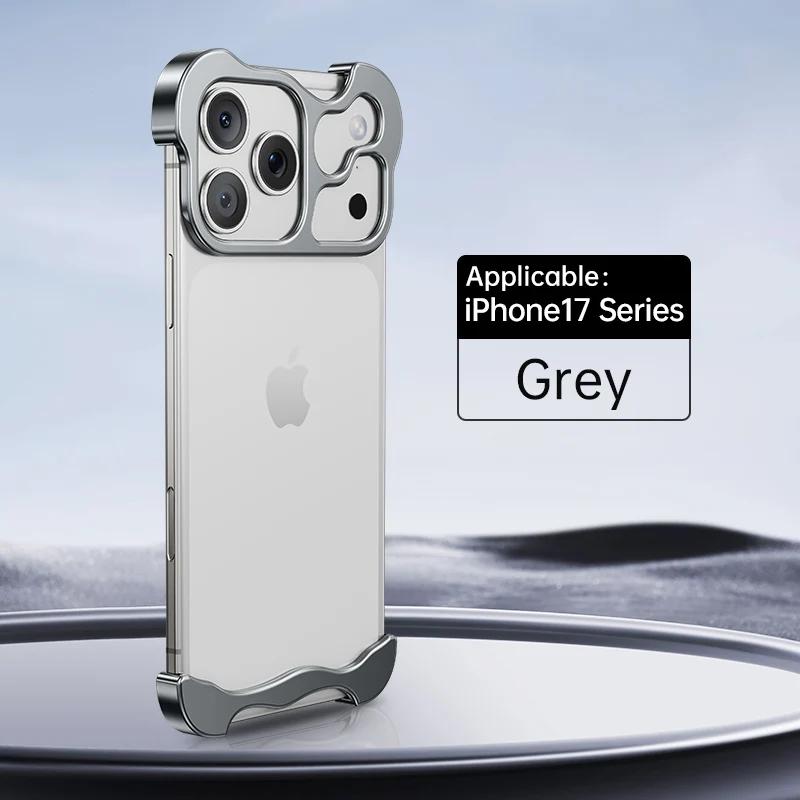 Coque de téléphone Bumper en Métal Pour 17 Pro Max 17 Air 16 15 14 13 Avec Film de Protection d'Objectif Alliage d'Aluminium Nu Housse antichoc iPhone17 Pro Max gris