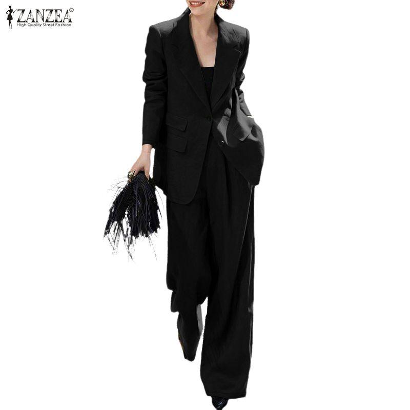 ZANZEA Women Long Sleeve Cardigan Tops and Long Pants Casual Two Piece Suit Sets