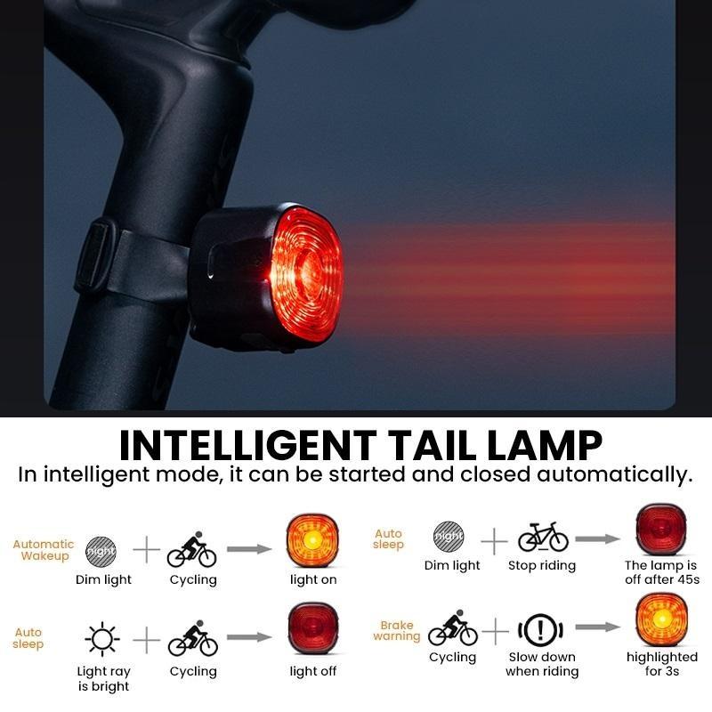 1PC Smart Bicycle Zadní svítilna Auto On/Off Stop Signál Brzda Silniční kolo LED Zadní světlo USB nabíjení MTB Cyklistika Bezpečnostní záblesková svítilna