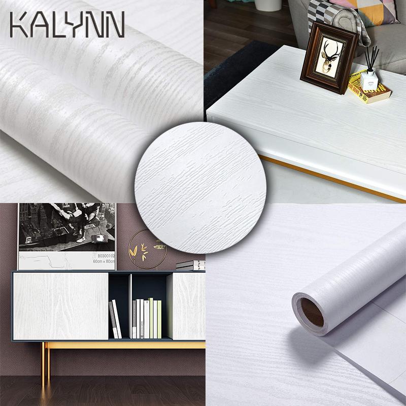 White Wood Self-Adhesive Wallpaper for Kitchen Cabinet Locker Vinyl  Liner Sticker 60cm Width Desktop Decoration Contact Paper