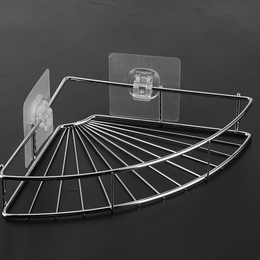Punch Free Stainless Steel Triangular Storage Shelf Corner Bathroom Shelf Rack Organizer with Adhesive