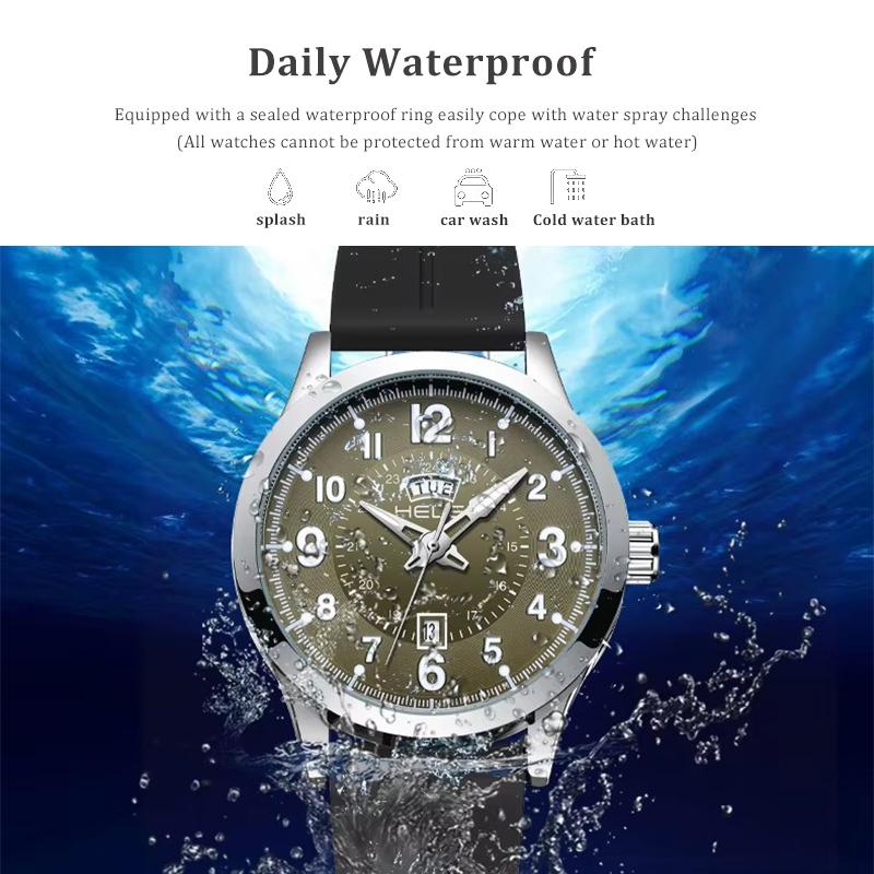 Mens Quartz Watch Large Dial Magnetic Clasp Rubber Strap Day Date Waterproof Wristwatches