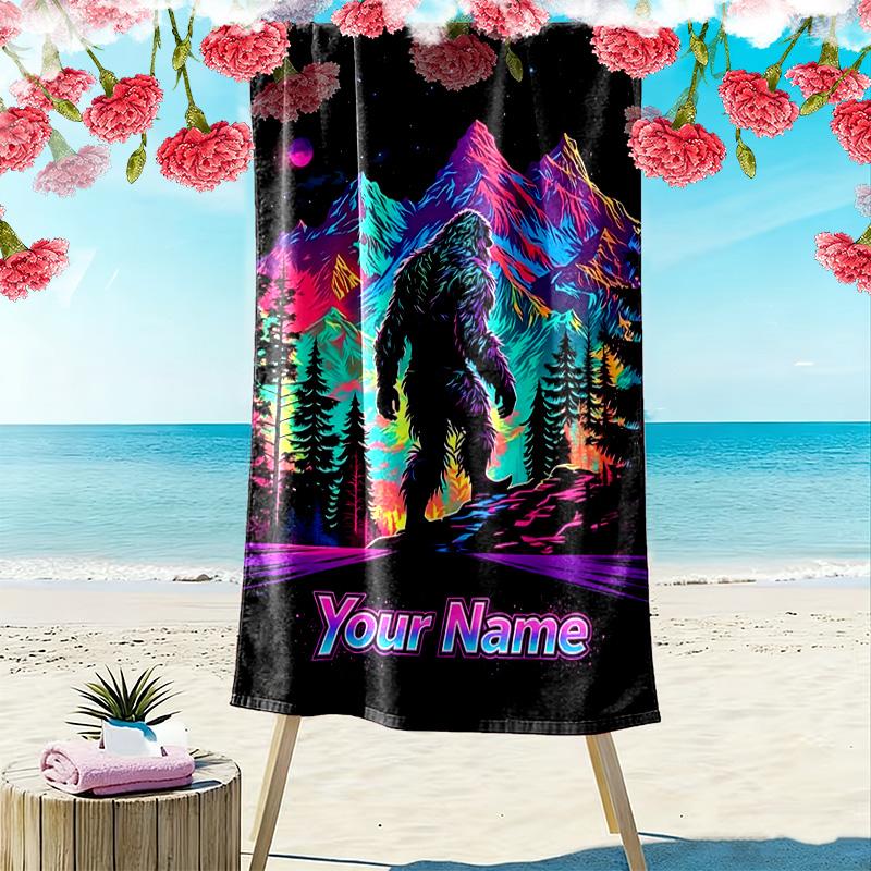 Name Custom Bigfoot Print Beach Towel, Large Soft Quick Dry Towel for Beach Camping Swimming