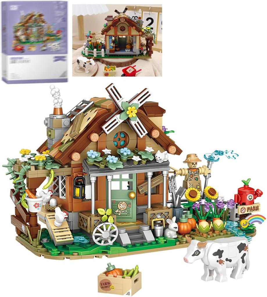 Non-Toxic Farm House Mini Building Blocks 899Pcs Rural Cottage Windmill Model Kit Adult Collectible Bricks Toy Gift
