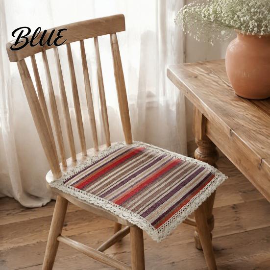 Decorative Chair Mat Cotton Linen Pad with Ties Square Summer Seat Lace Non Slip Trim 15.75" X Breathable Washable for Dining Office
