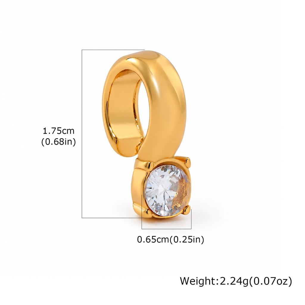 Ear Cuff Cartilage Stacking C-Shaped CZ Thick Earring, 18K Gold Plated Stainless Steel Clip On, 1Pc Single Fake Piercing Jewelry