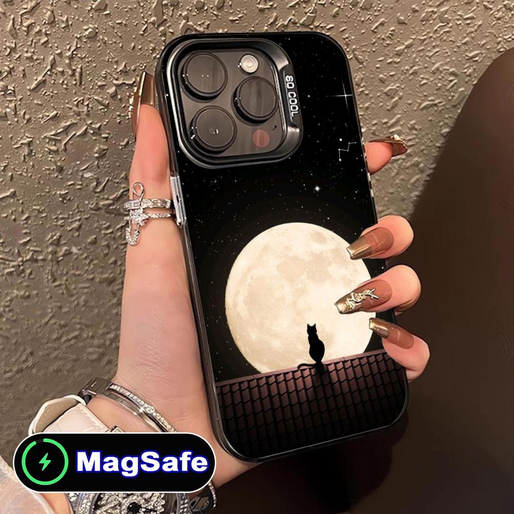 Luna Moon Cat Mobile Phone Case for iPhone 17 16 15 14 13 12 11 Air Pro Max Plus MagSafe Translucent Colorful Cover Cover Pretty