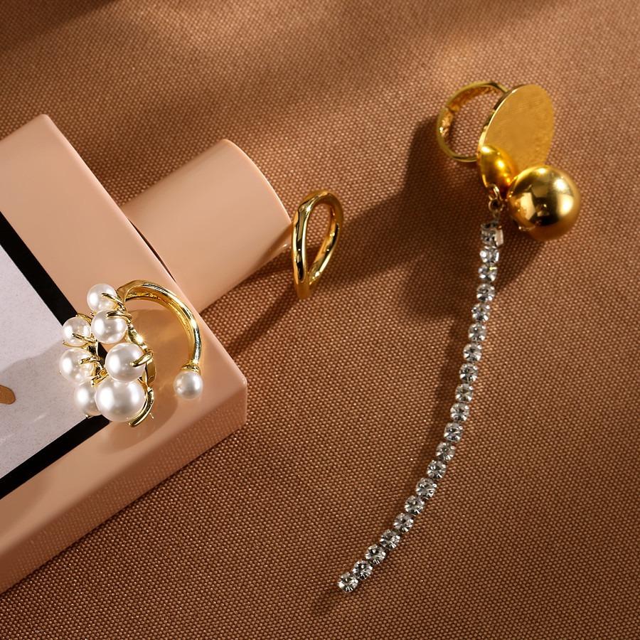 Fashion Big Geometric Pearl Paved Rings For Women New Jewelry Personality Statement Open Ring Adjustable Bijoux