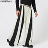 INCERUN Men's High Zipper Waist Striped Patchwork Casual Long Flare Pants Trousers