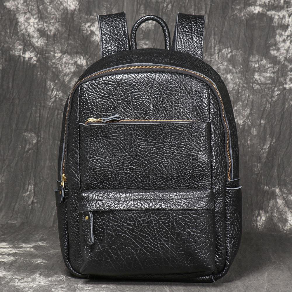 Men S Leather Backpack Personalized Bison Leather Leisure Travel Large Backpack Multifunctional Computer Bag