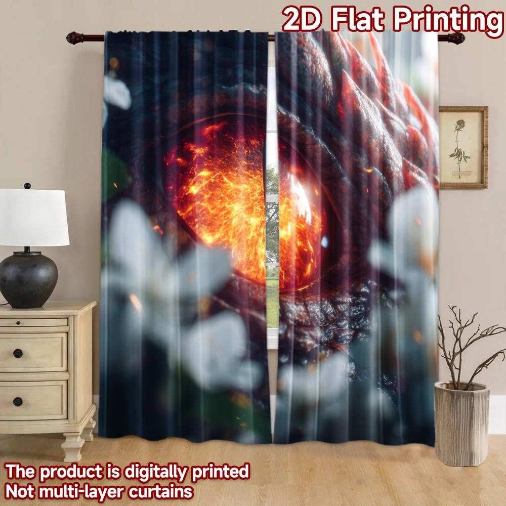 2D flat printing 2pcs Scene Curtain Dragon Eye Flowers Warmth Digital Printed Polyester Drapes Birthday Party Perfect for Indoor