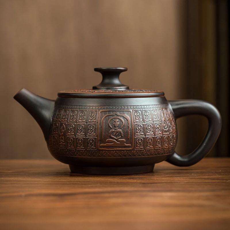 Jianshui Clay Purple Pottery Teapot Hand Painted Antique Relief Teapot Household Teapot Kungfu Tea Set Kettle