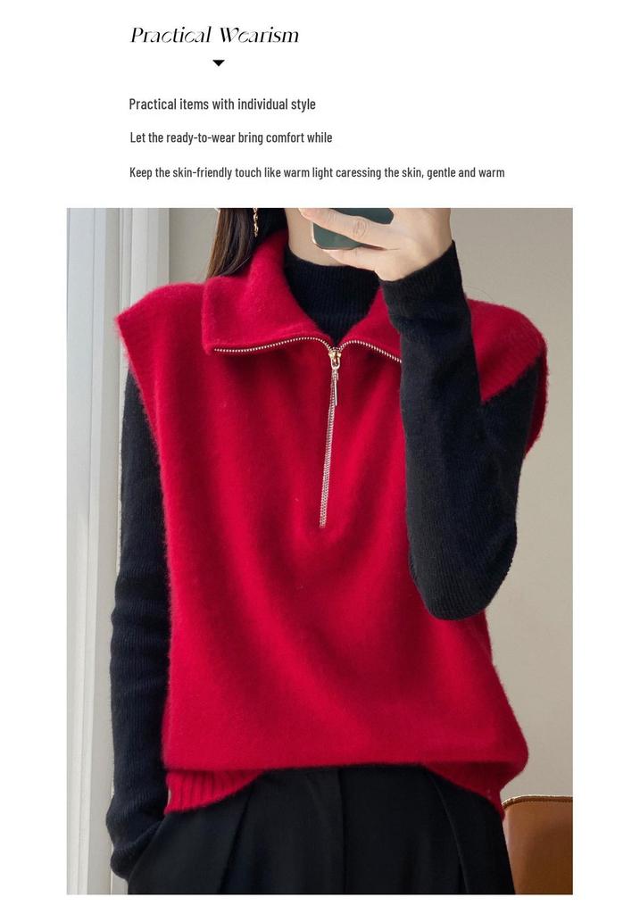 Women's 100% Pure Wool Double-Layer Vest, Seamless Knit for Autumn/Winter, Perfect for Layering