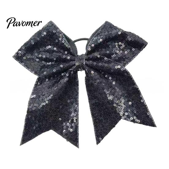 Shiny Hair Bows for Girls Sequins Bows, Elastic Tie, Large Cheerleading Stage Costume Accessories Band Ponytail Holder, Glitter Scrunchies Women Teens