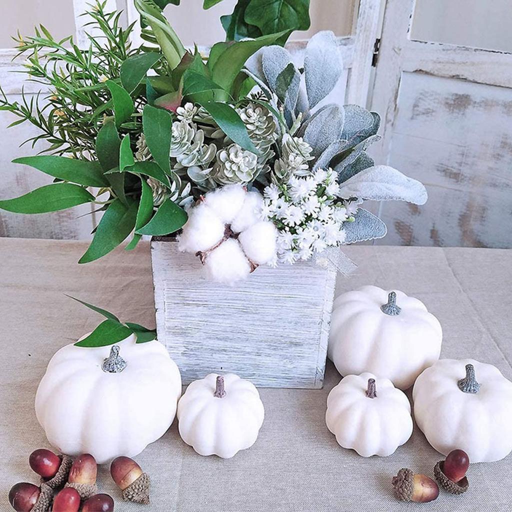 12Pcs White Artificial Pumpkins Assorted Bulk Table Decor Lifelike for All Hallows Day Fall Harvest 