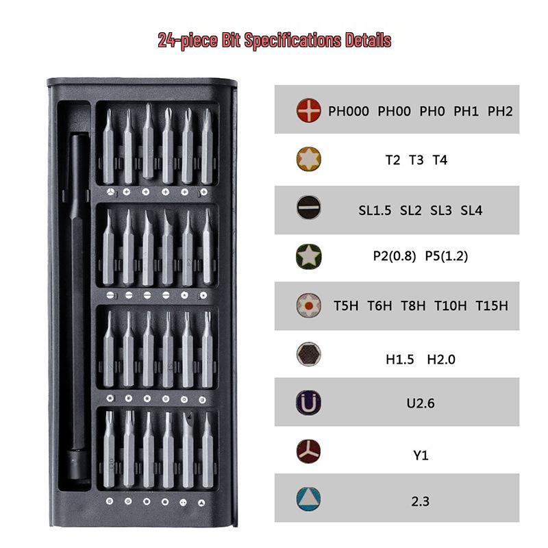 Precision 24-in-1 Mobile Phone Screwdriver Set with Magnetic Aluminum Handle for Multifunctional Repair