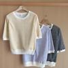 New Arrivals Open Run Women Round Neck Short Sleeve Knit Pastel Color