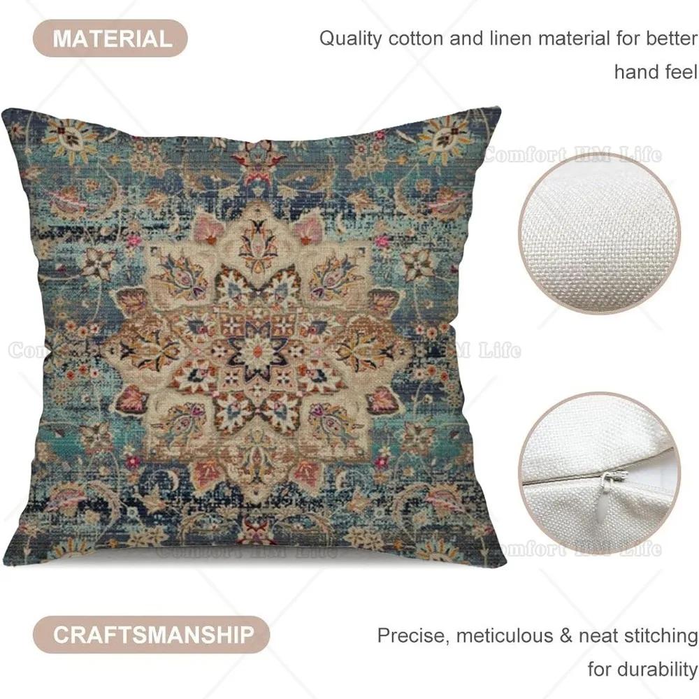 Boho Kussenslopen Set Van 2 Etnisch Bohemien Tapijt Vintage Roest Koraal Bloemen Decoratieve Katoenen Kussenslopen Met Rits Decor